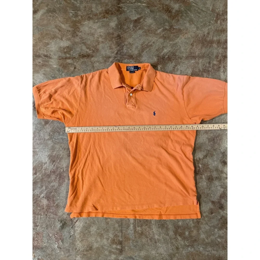 Vintage Polo Ralph Lauren Orange Polo Shirt‎ Navy Pony Logo Men's Sz XL